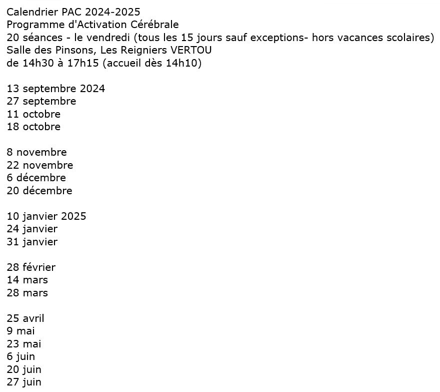 Calendrier PAC 2024-2025